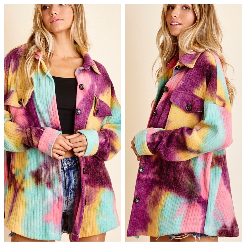 Oversized Multi Color Tie Dye Boyfriend Shirt Jacket - Picture 4 of 4